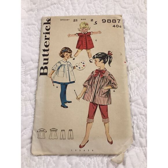 Vintage 1960s Sewing PATTERN Butterick 9887 Girls Smock, Pants, & Dress - Picture 1 of 5